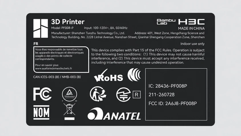 Bambu Lab H3C compare nei documenti FCC