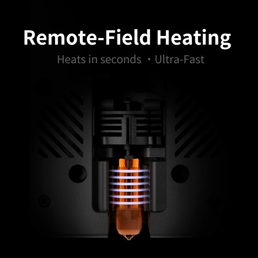 InfiMech's render of the induction coil around a nozzle: the toolheads are heated and monitored without wired connections (official product media)