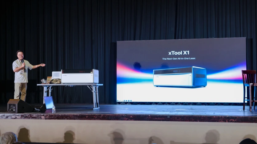 The xTool X1 on stage at the Global Tech Launch during the Next Level Maker Conference